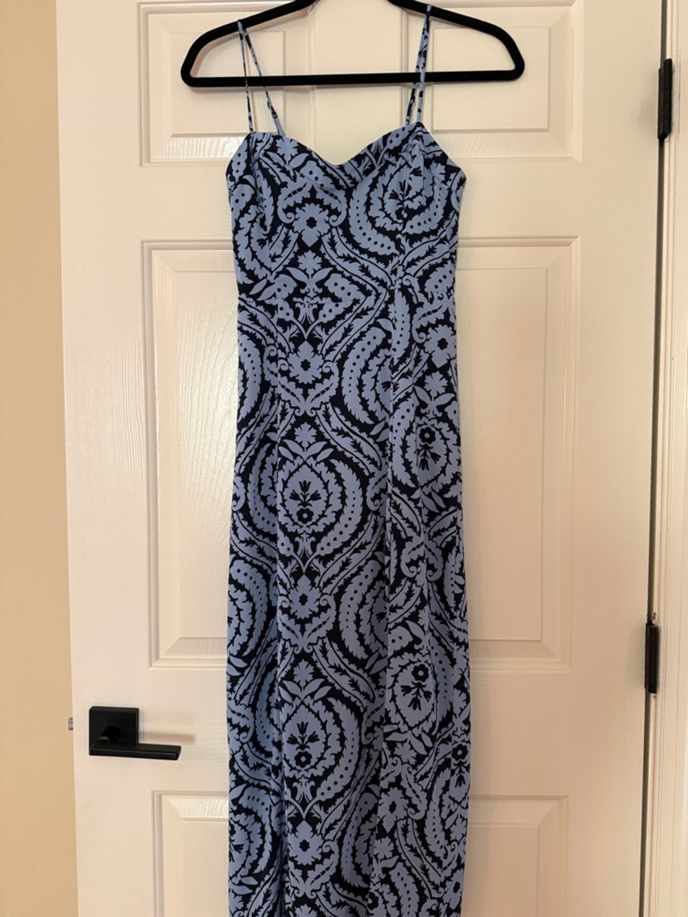 Blue Patterned Spaghetti-Strap Maxi Dress